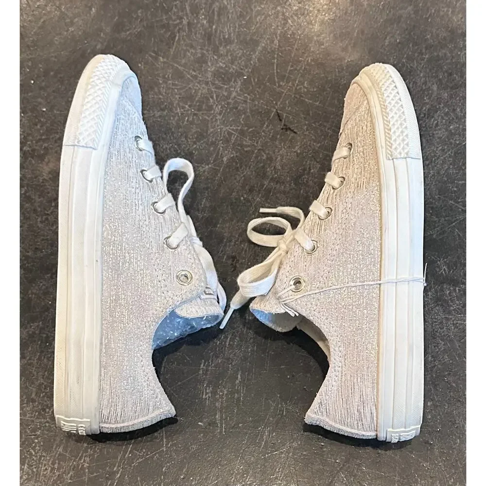 Size 3 Converse All Star Gold Metallic Egret Gray Leather Low Sneaker 363092C